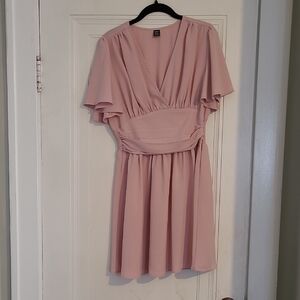 SHEIN Soft Pink Flutter Sleeve Mini Dress